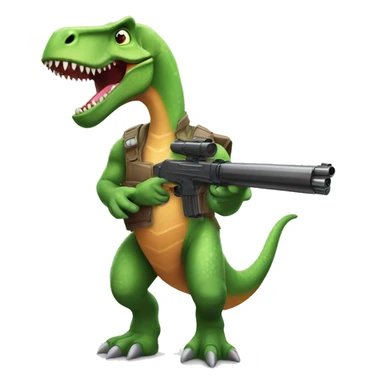 A cartoon realistic dinosaur with a gun  sticker