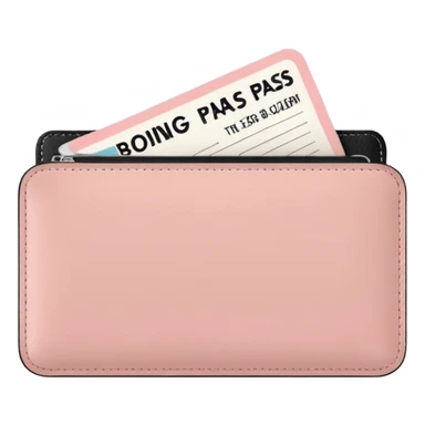 Pastel pink boarding pass tucked inside a beige leather wallet, clean and minimal sticker