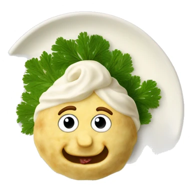 Lithuanian dumplings cepelinai on a plate with sour cream, dill and bacon  sticker