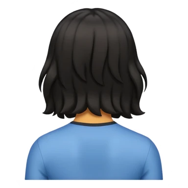 back view of a male with shoulder-length wavy black hair, emoji style sticker