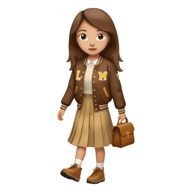 black color, light skin  long hair girl with brown varsity jacket and long skirt walking  sticker