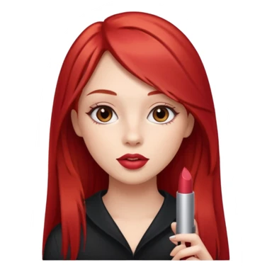 una chica con un pintalabios en la mano de 18 años, de piel blanca con el pelo liso, largo y pelirrojo, ojos marrones sticker