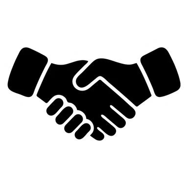 two female hands in handshake, neat shapes, minimalist silhouette, solid black fill, modern style sticker