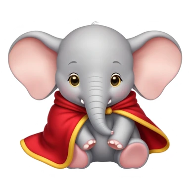 baby white dumbo elephant (disney-style), cozy in a red blanket with yellow trim sticker