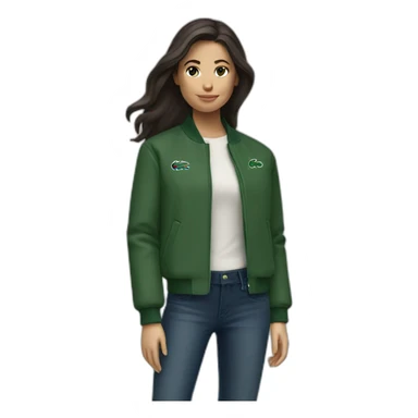 brunette girl with lacoste jacket sticker