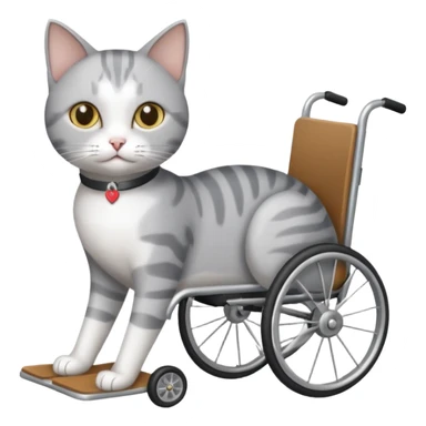 grey and white cat in a wheelchair designed for cats to walk sticker