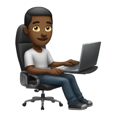 Black guy sitting down on chair playing on computer  sticker