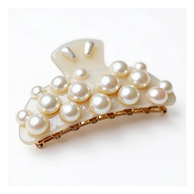 realistic hairclip with pearl inlay, photorealistic, isolated, no hair, neutral background sticker