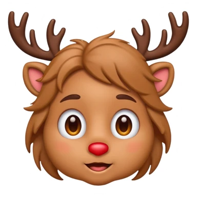 Rudolph cute face emoji for slack simple with hair sticker