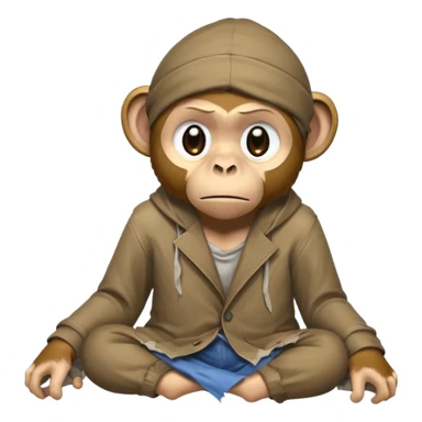homeless monkey with torn dirty clothes sticker
