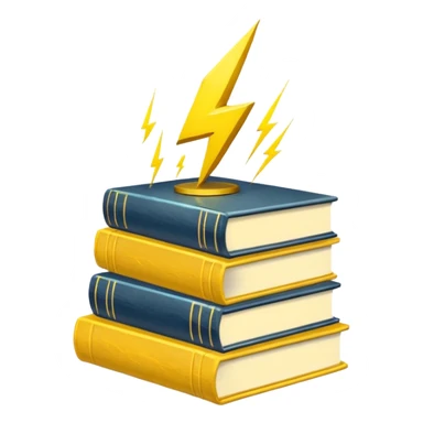 stack of books with a lightning symbol sticker