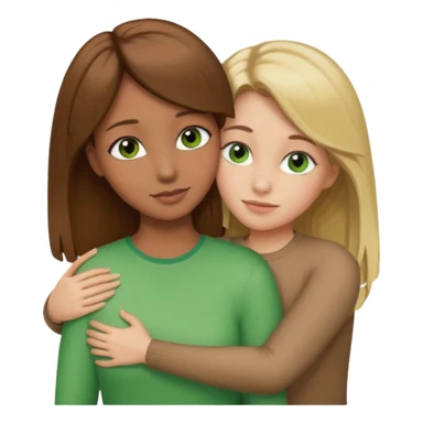 Maman cheveux marrons yeux marrons et fille cheveux blond yeux verts qui se font un câlin  sticker