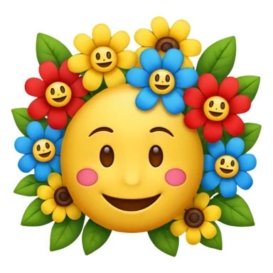 Smiling emoji with flowers that move sticker