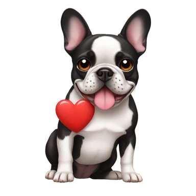 french bulldog with an emoji heart sticker