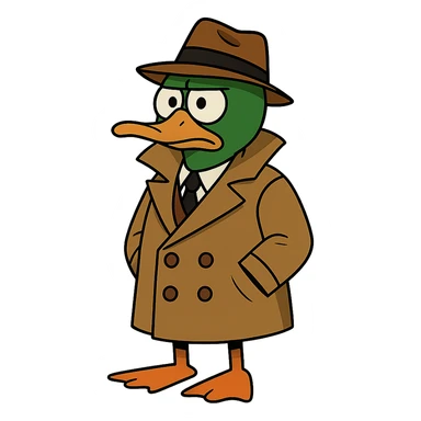 Transform the duck detective into a mallard with a distinctive green head and brown chest, maintaining the cartoon detective style, with no background. sticker