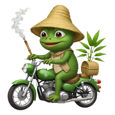 лягушка пепе курит бамбук во вьетнаме во время езды на мотоцикле  sticker