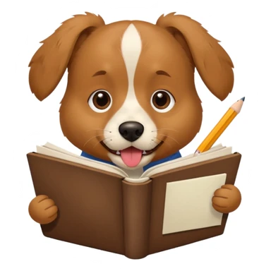 dog with a piece of chewed homework in its mouth, playful sticker