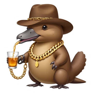 Platypus drinking tequila with a Cuban link chain on and a gun in his hand  sticker