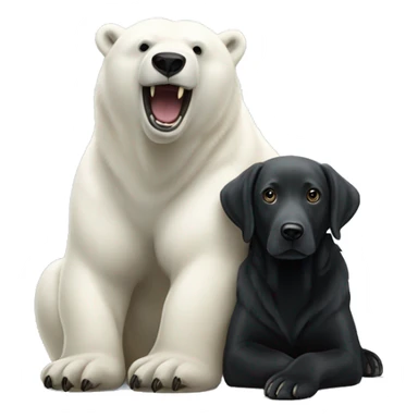 polar bear with mouth open hugging black Labrador  sticker