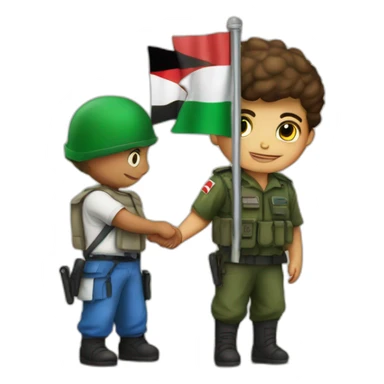 A little boy with Palestine flag and Israel solider arrest sticker