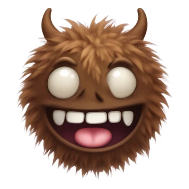 cute fluffy brown monster with round ears and a smile with 2 fangs sticker