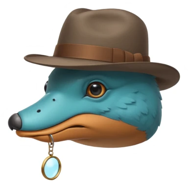 cute light blue turqiouse platypus head with a detective hat and monocle on his eye, no  hands, looks like a platypus but blue, the hat and suit are not blue sticker