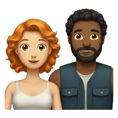 Bearded black-haired man and long haired girlfriend with ginger hair sticker