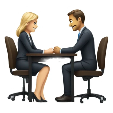 job interview people at a desk, a man and woman sticker