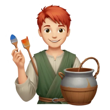 smiling painter boy 14th century with red hair and pot of paint sticker