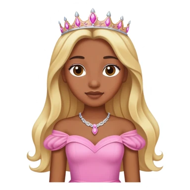 Brown skin princess with blonde long hair pink dress sticker