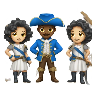 Three musketeers, two are female and one all dressed in blue sticker