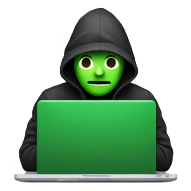 create a hacker programmer emoji , having a laptop and in laptop set of program is running in green color, and programmer background is black,  sticker