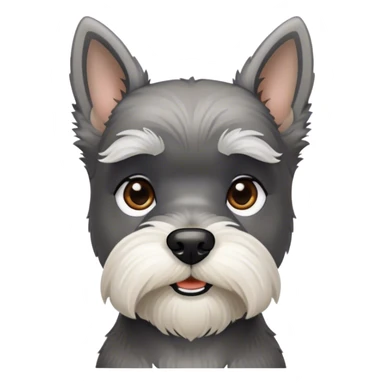 Cinematic Noble Miniature Schnauzer Portrait Emoji, Standing with a proud and stately demeanor, showcasing a sharply defined, salt-and-pepper fur with distinguished eyebrows and a confident, alert expression, simplified yet exquisitely detailed, glowing with a refined, dignified radiance, high shine, exuding intelligence and classic noble charm, soft glowing outline, capturing the essence of a noble Miniature Schnauzer that commands attention with effortless style! sticker
