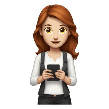 White girl with medium auburn hair holding an e-reader sticker
