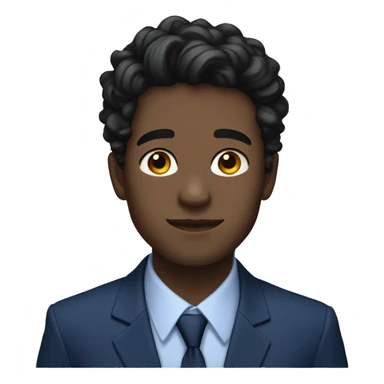 26 year old male portrait, small yes, black wavy hair, blue suits, class sticker