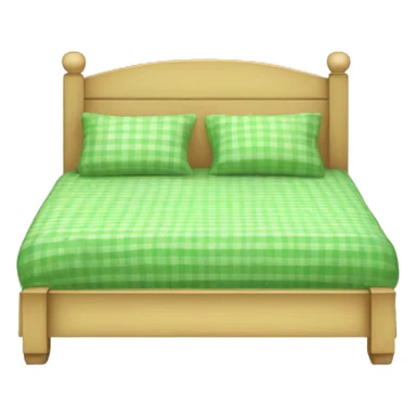 light wooden bed with green gingham beddings sticker