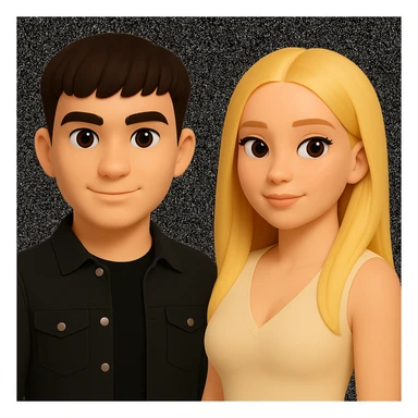Slightly increase the volume of the upper body of the girl, separate the girl and the boy from each other, and make the skin color the same for both. Maintain the cartoonish 3D style in the edits. sticker
