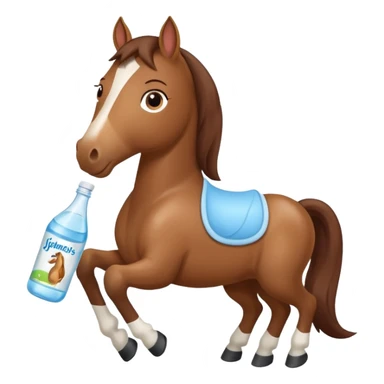 A cartoon horse holding johnson baby oil soltion  sticker