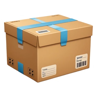  cardboard delivery box with a shipping label and tape. Rounded, glossy, smooth, soft shadows, white background.


 sticker