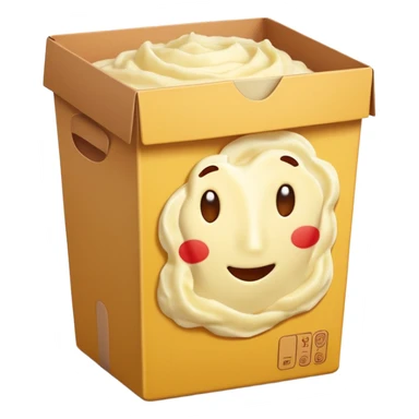 closed rectangular box cardboard upright warm yellow and red creamy mashed potato illustration subtle potato cues no branding no extras soft lighting transparent background emoji scale sticker