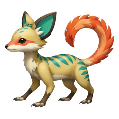  beautiful handsome gorgeous aesthetic colorful vibrant Vernid-Trico-species-Fakemon-creature by LiLaiRa, 4 legs, 1 tail, random markings, (full body) sticker