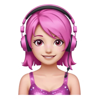 glitter pink gamer girl happy pink hair sticker