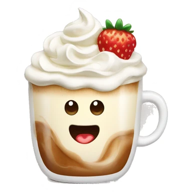 Coffee with whipped cream and strawberry sticker