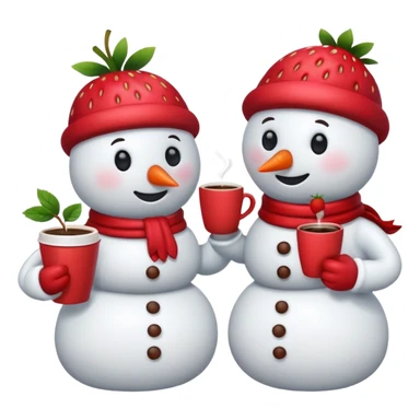 snowmen holding strawberry and coffe sticker