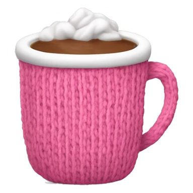 Hot cocoa in pink mug that has a knit texture sticker