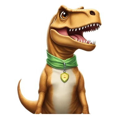 T-Rex wearing a dog costume ￼ sticker