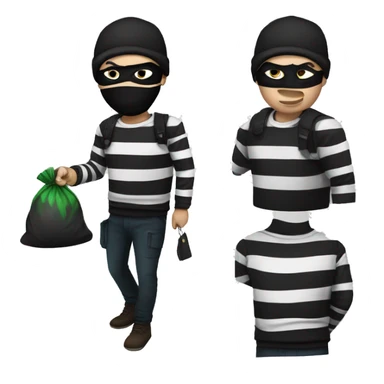 robber, black and white striped shirt, black mask, money bag, black beanie sticker