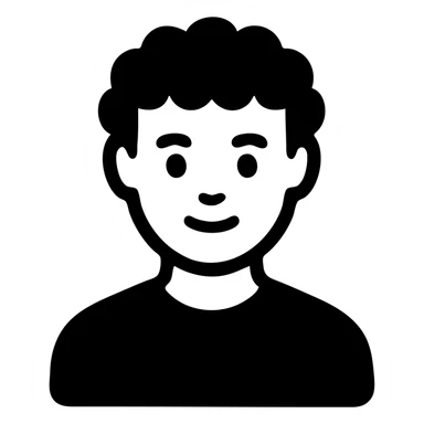 good looking young adult boy with brown curly hair and brown eyes, solid filled icon sticker