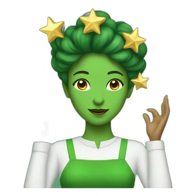 Green women holding three gold stars above head sticker