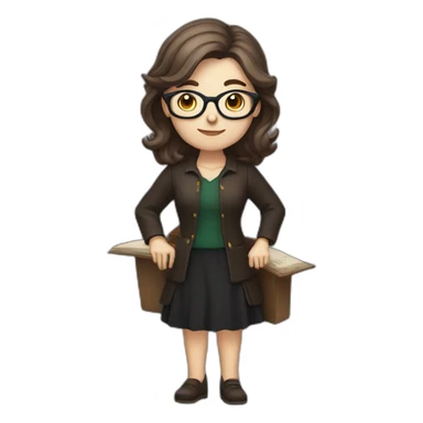 White female librarian witch with shoulder-length brown hair and glasses sticker